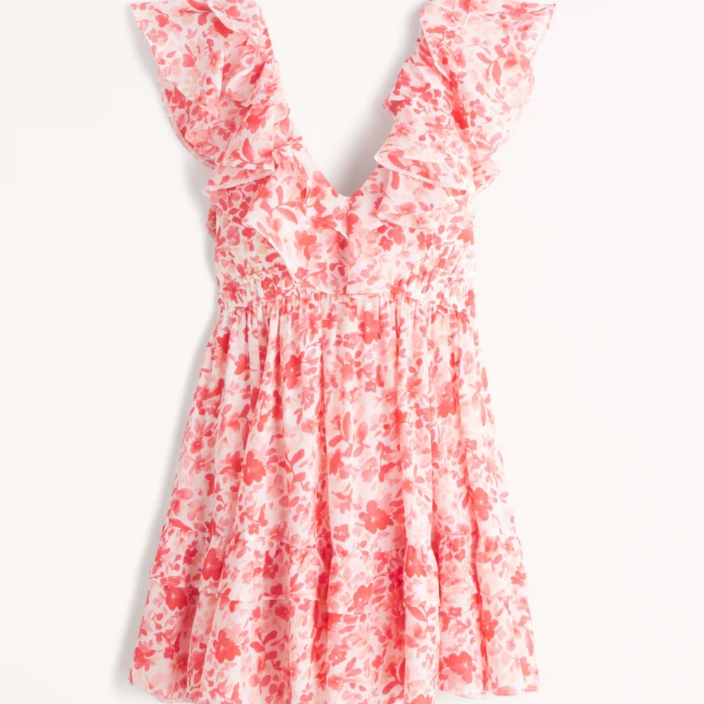 Pink Floral Ruffle Flutter Sleeve Mini Dress Petite Small
